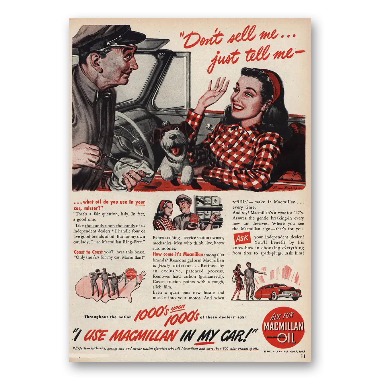 1947 Macmillan Oil Don't Sell Me Just Tell Me Vintage Magazine Print Ad