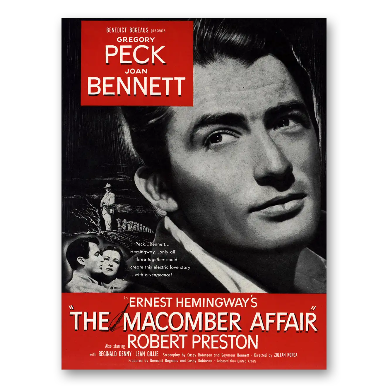 1947 Macomber Affair Movie Promo Gregory Peck and Joan Bennett Vintage Magazine Print Ad