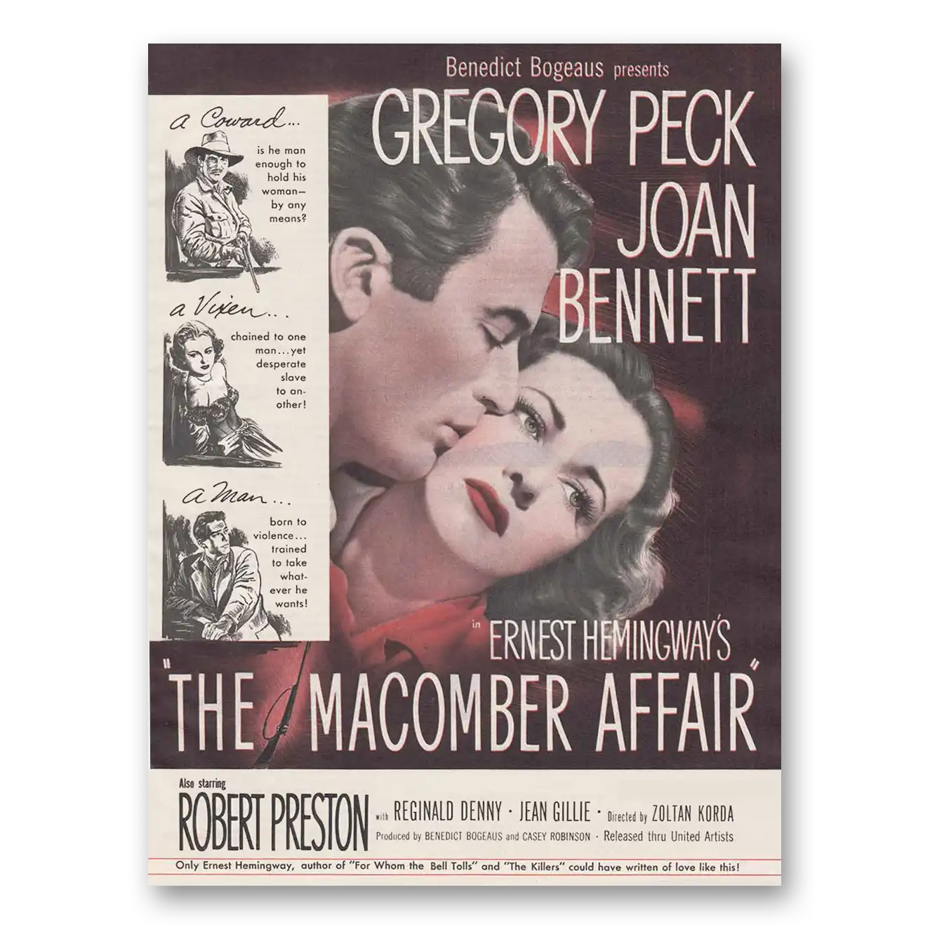 1947 Macomber Affair Movie Promo Gregory Peck and Joan Bennett Vintage Magazine Print Ad