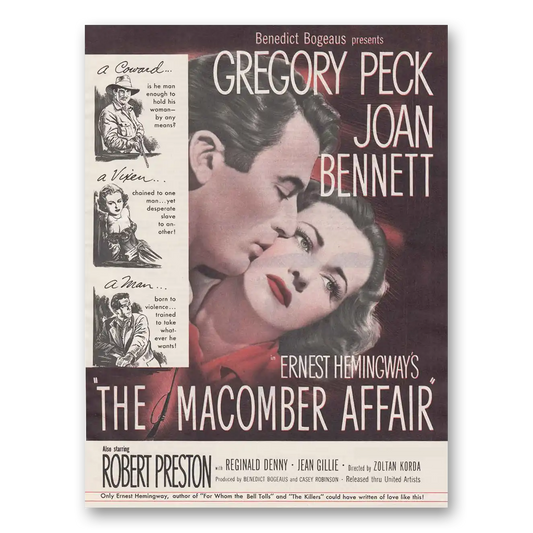 1947 Macomber Affair Movie Promo Gregory Peck and Joan Bennett Vintage Magazine Print Ad