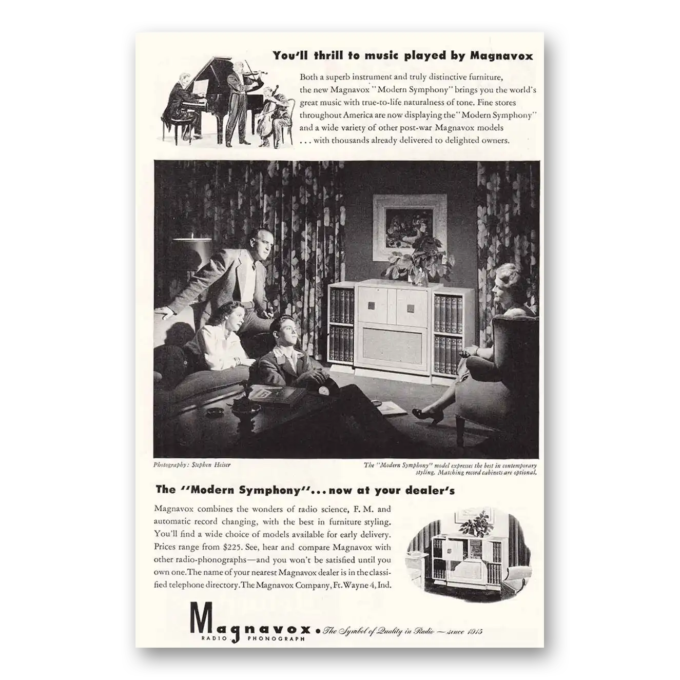 1947 Magnavox Aegean Television Thrill to Music Vintage Magazine Print Ad