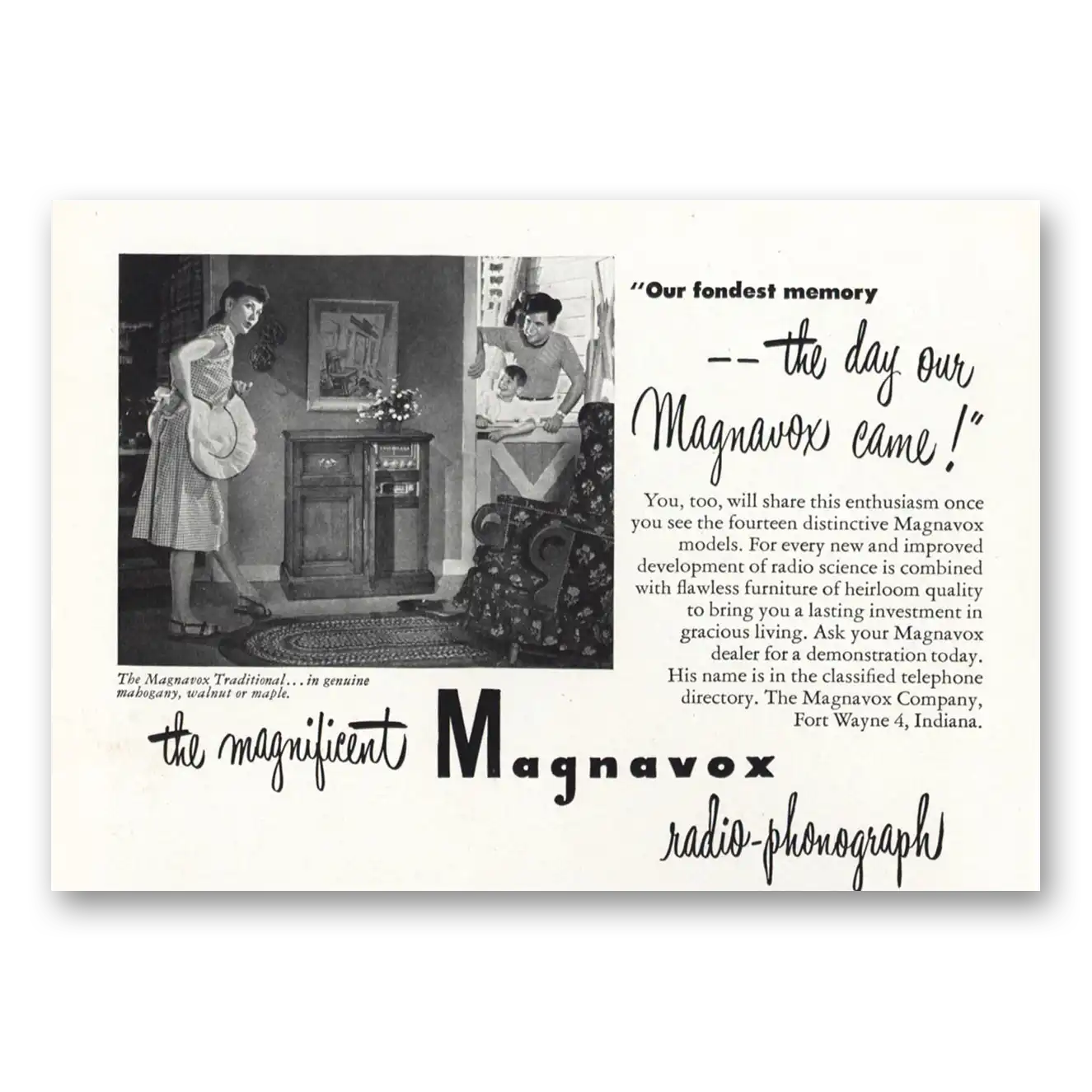 1947 Magnavox Radio Phonograph Day Our Magnavox Came Vintage Magazine Print Ad