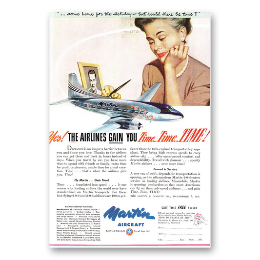 1947 Martin Airliner Airlines Gain You Time Vintage Magazine Print Ad