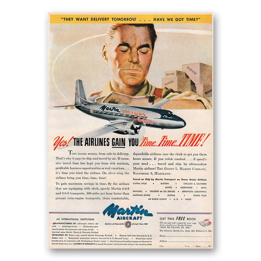 1947 Martin Airliner Airlines Gain You Time Two Vintage Magazine Print Ad