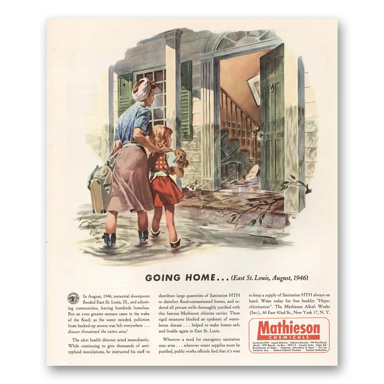 1947 Mathieson Chemicals Going Home East St Louis Vintage Magazine Print Ad