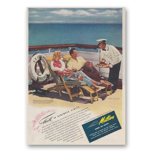 1947 Matson Line Thrill to Remember Always Vintage Magazine Print Ad