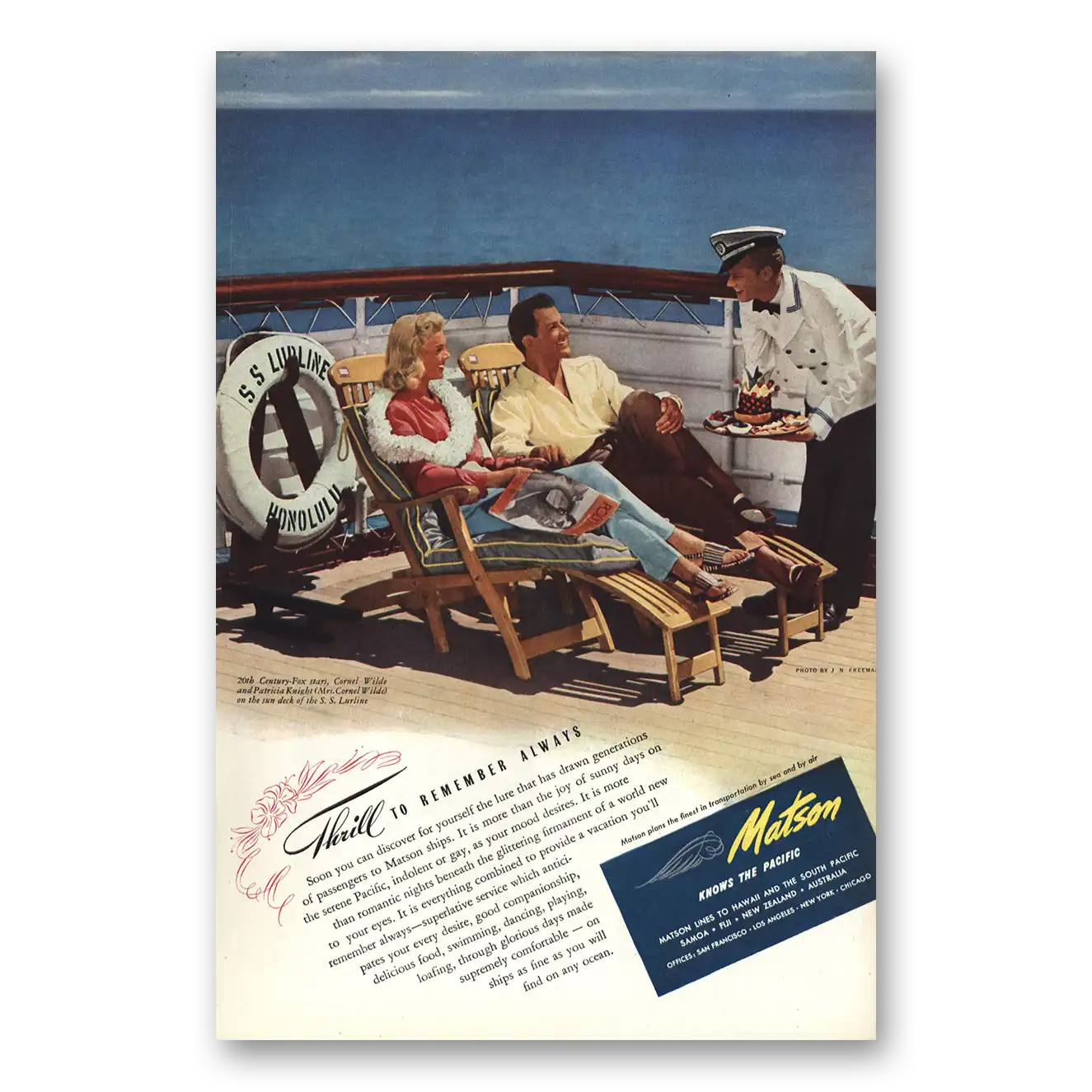 1947 Matson Line Thrill to Remember Always Vintage Magazine Print Ad