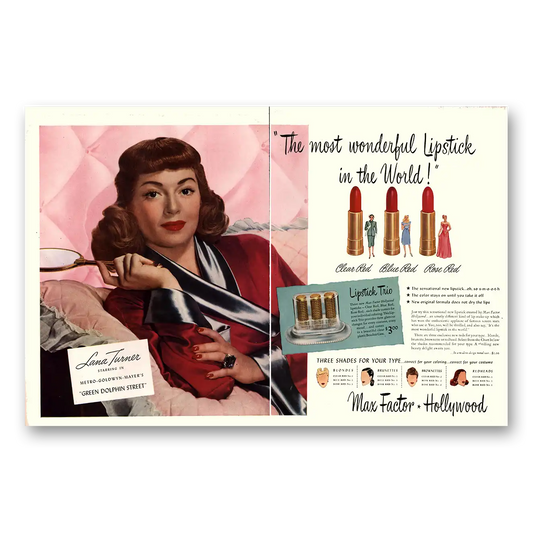 1947 Max Factor Lipstick Hollywood Lana Turner Vintage Magazine Print Ad