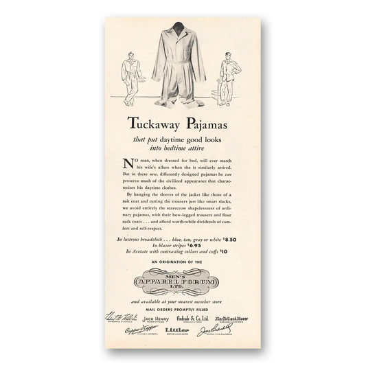 1947 Mens Apparel Forum Tuckaway Pajamas Vintage Magazine Print Ad