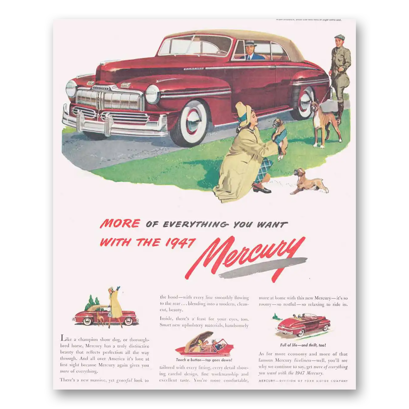 1947 Mercury Like Champion Show Dog Vintage Magazine Print Ad