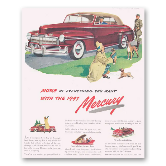 1947 Mercury Like Champion Show Dog Vintage Magazine Print Ad