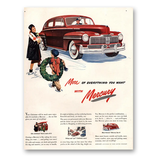 1947 Mercury More of Everything Christmas Vintage Magazine Print Ad