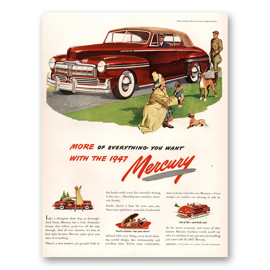 1947 Mercury Like Champion Show Dog Vintage Magazine Print Ad