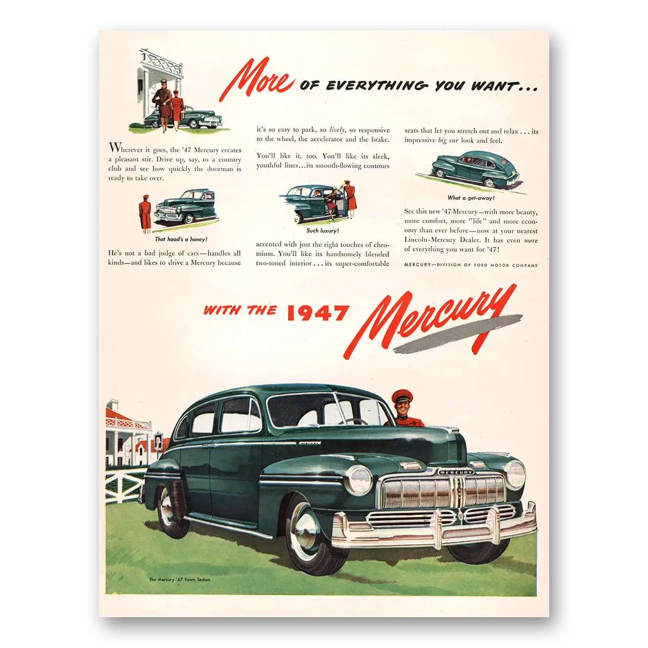 1947 Mercury Creates a Pleasant Stir Vintage Magazine Print Ad