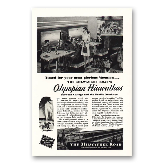 1947 Milwaukee Road Olympian Hiawathas Lounge Vintage Magazine Print Ad