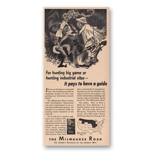 1947 Milwaukee Road Hunting Big Game Vintage Magazine Print Ad