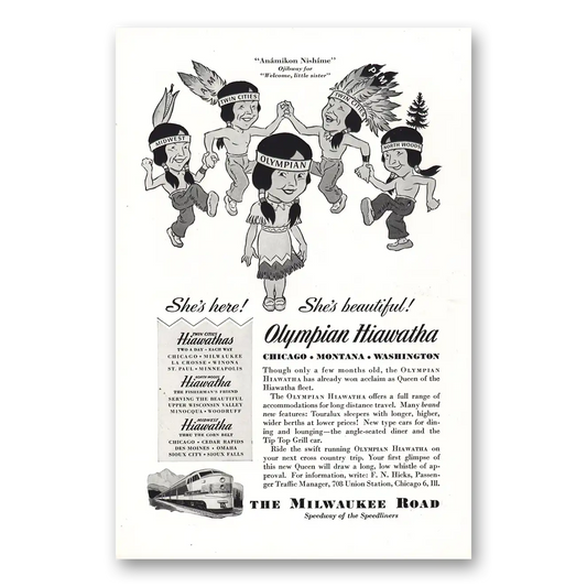 1947 Milwaukee Road Olympian Hiawatha She's Beautiful Vintage Magazine Print Ad