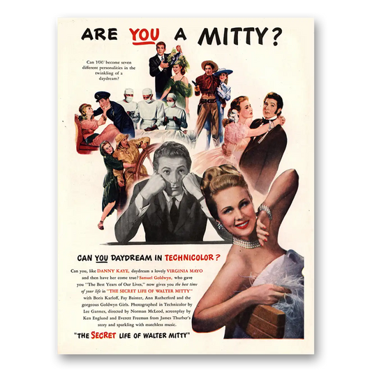 1947 Secret Life of Walter Mitty Movie Promo Danny Kaye Vintage Magazine Print Ad