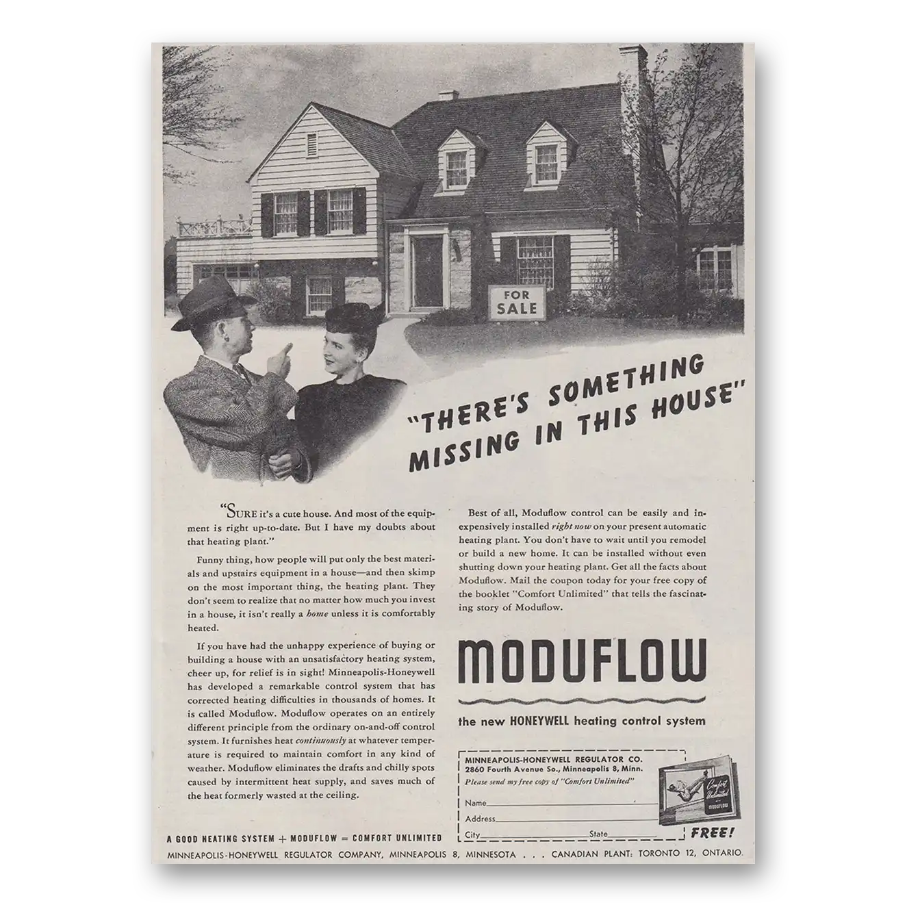 1947 Moduflow Theres Something Missing In This House Vintage Magazine Print Ad