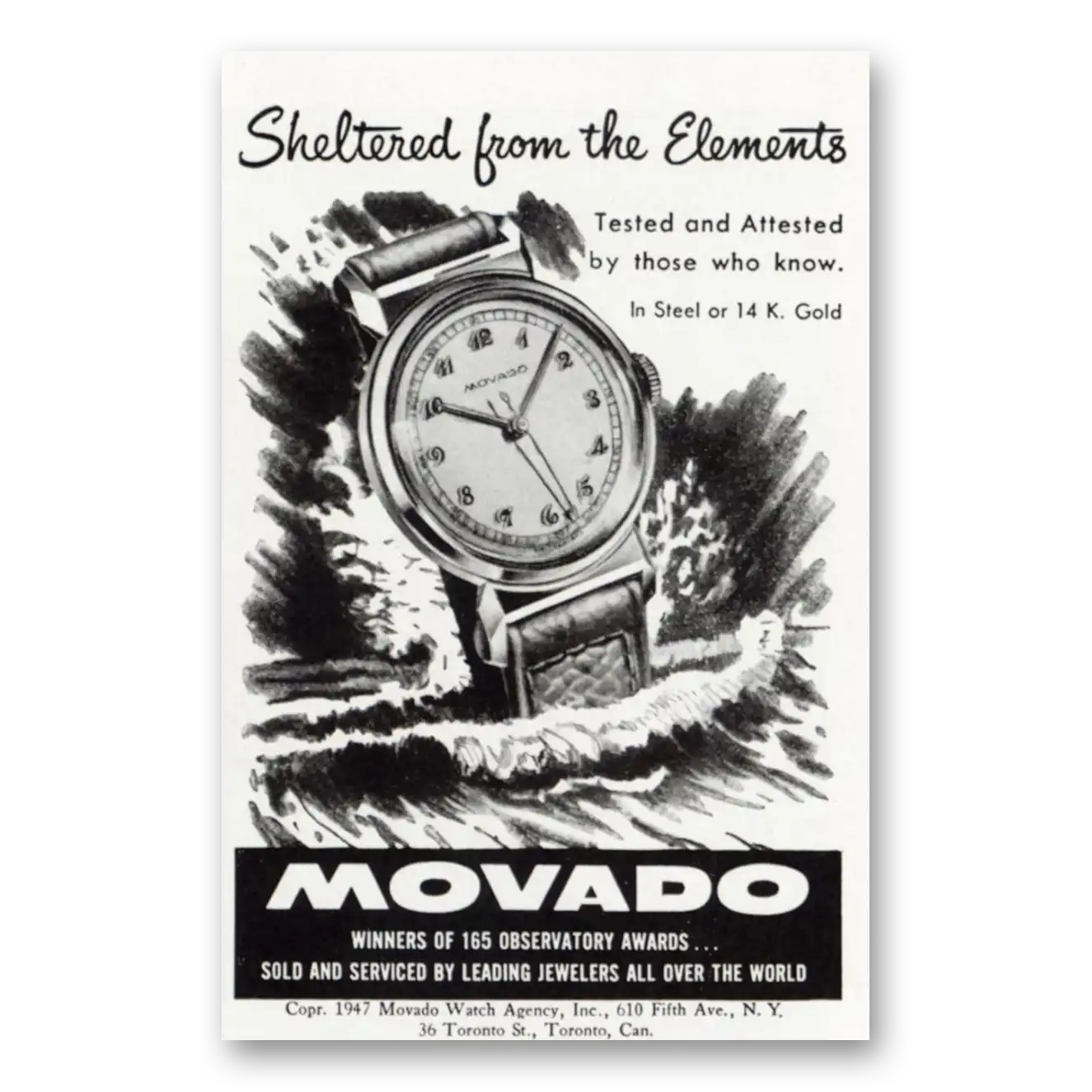 1947 Movado Watch Sheltered From the Elements Vintage Magazine Print Ad