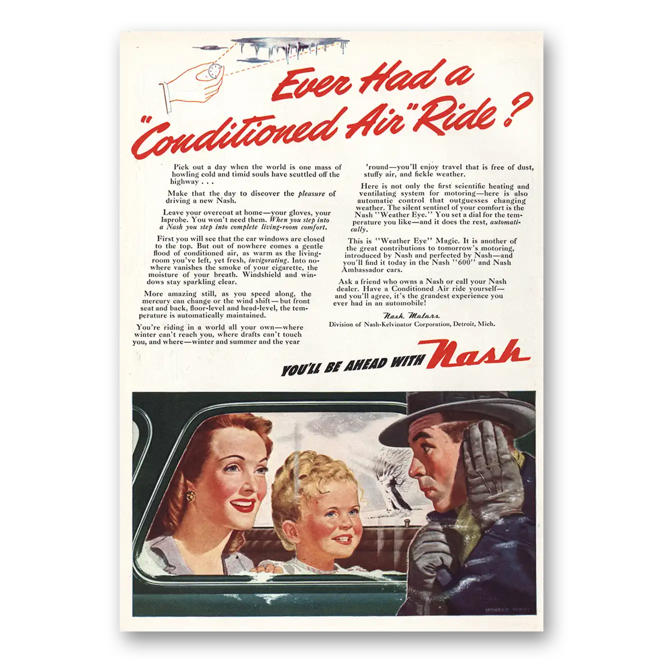 1947 Nash Motors Conditioned Air Ride Vintage Magazine Print Ad