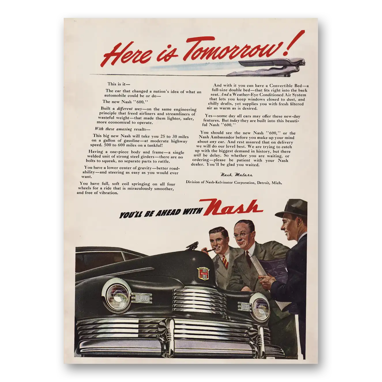 1947 Nash Motors Here Is Tomorrow Vintage Magazine Print Ad