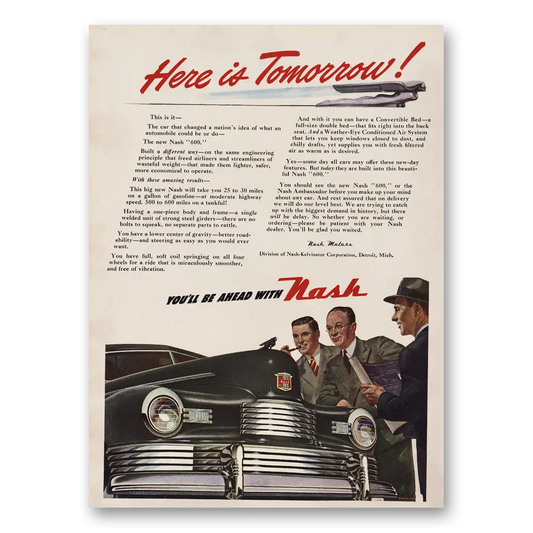 1947 Nash Motors Here Is Tomorrow Vintage Magazine Print Ad