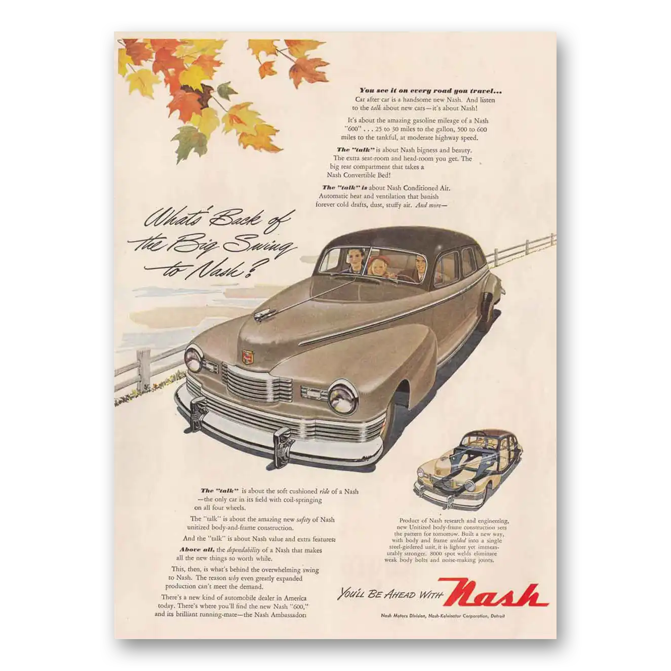 1947 Nash Motors Back of the Big Swing Vintage Magazine Print Ad