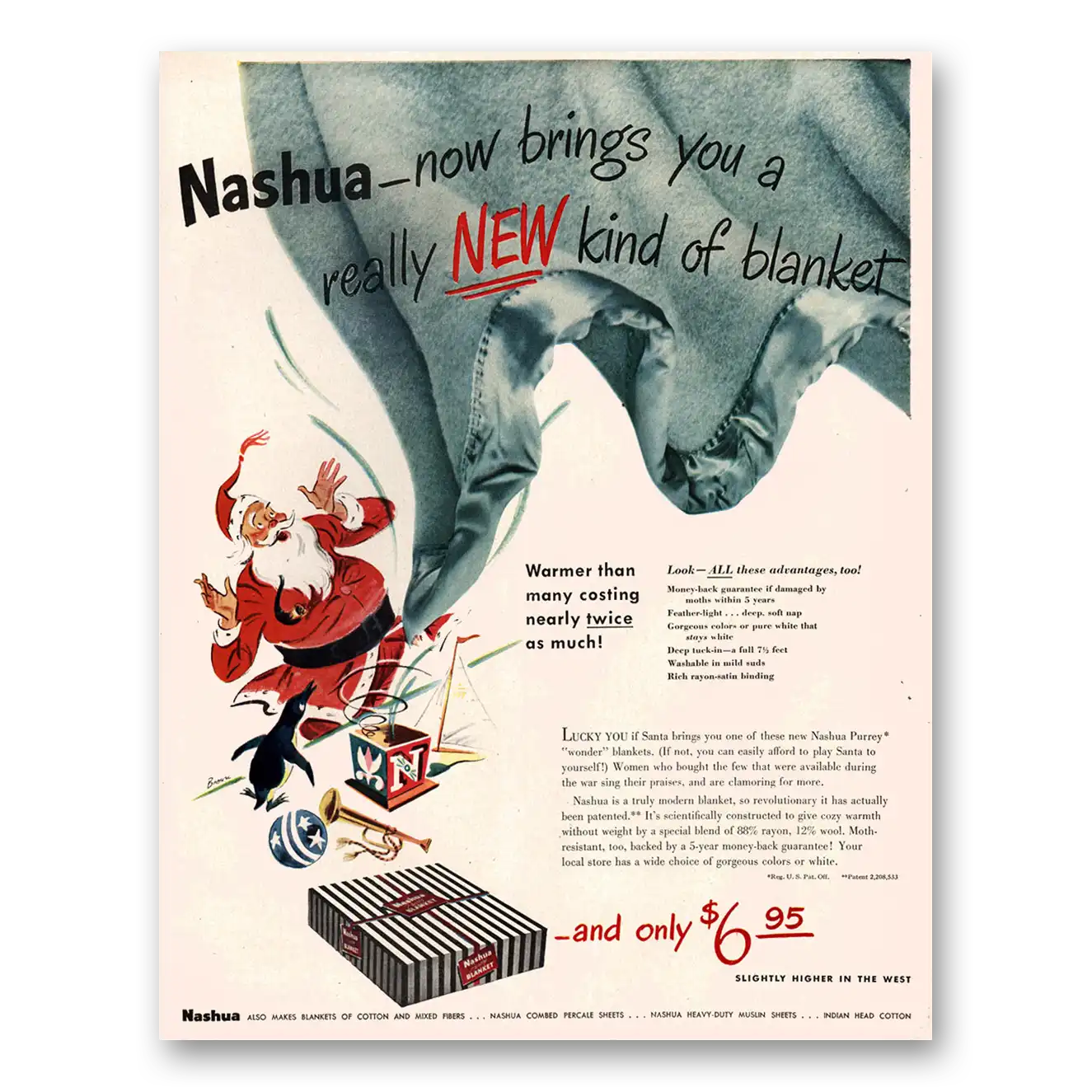 1947 Nashua Blanket Blanket Really New Kind Santa Claus Vintage Magazine Print Ad