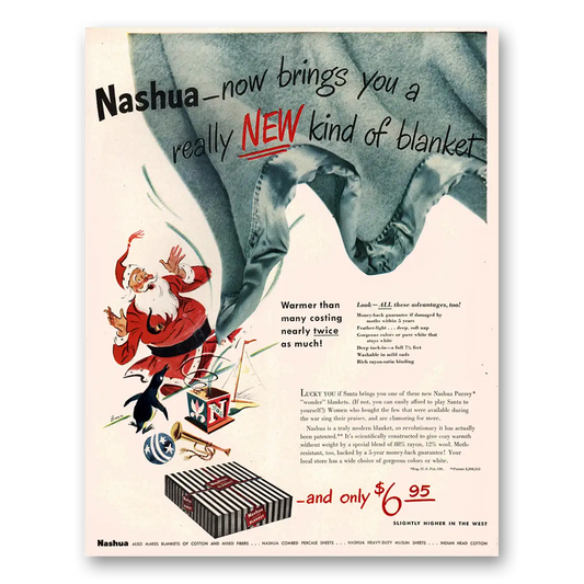 1947 Nashua Blanket Blanket Really New Kind Santa Claus Vintage Magazine Print Ad