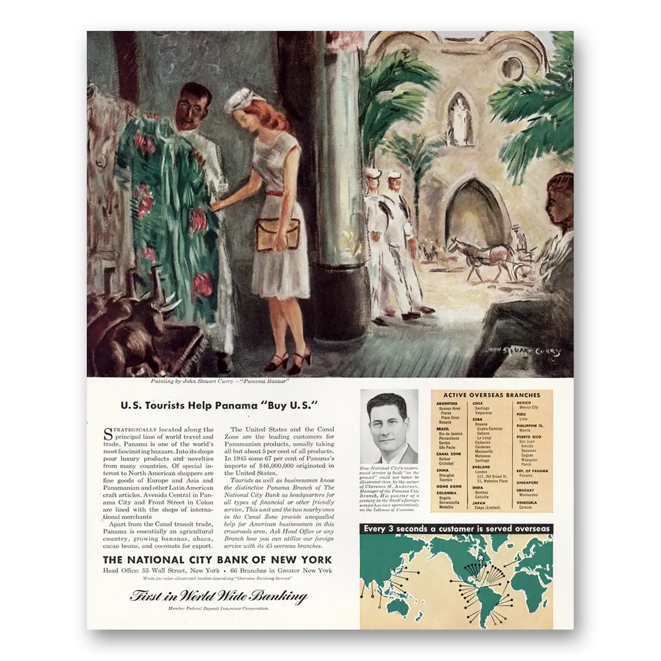 1947 National City Bank New York US Tourists Help Panama Vintage Magazine Print Ad