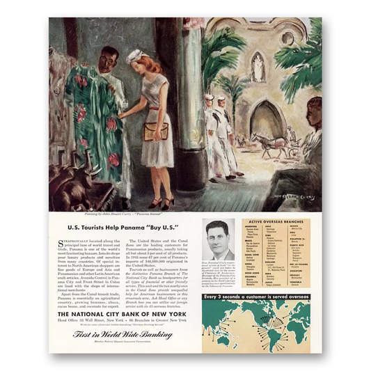 1947 National City Bank New York US Tourists Help Panama Vintage Magazine Print Ad