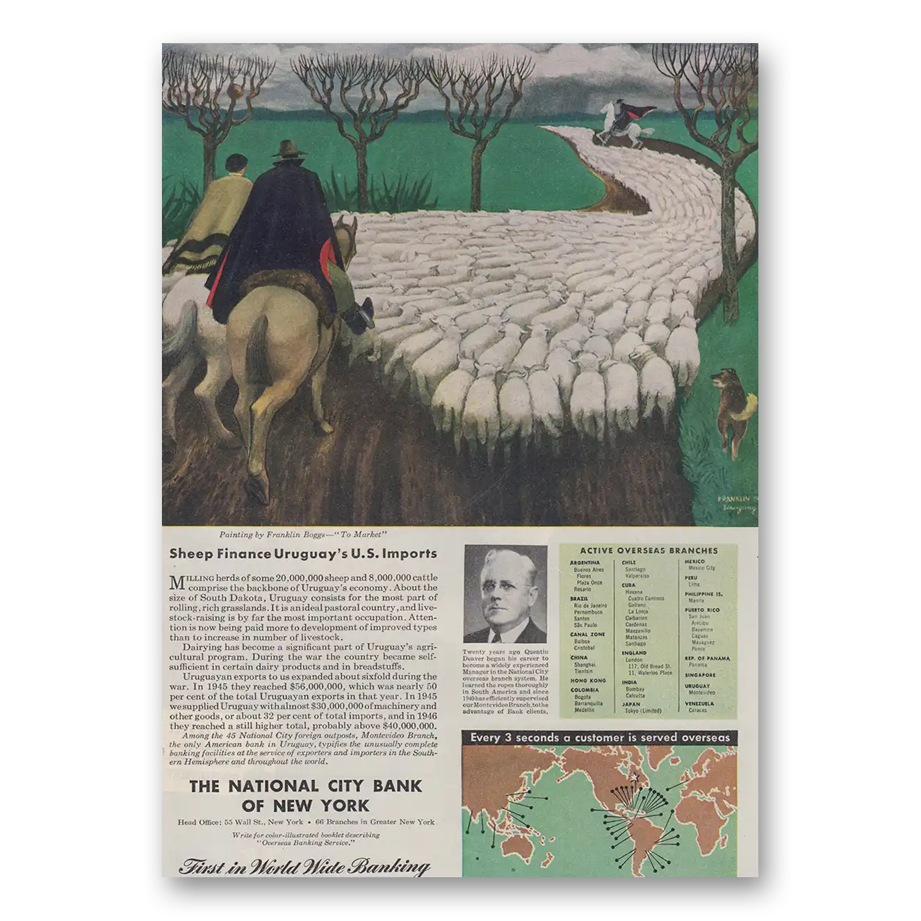 1947 National City Bank New York Sheep Finance Uruguays US Imports Vintage Magazine Print Ad