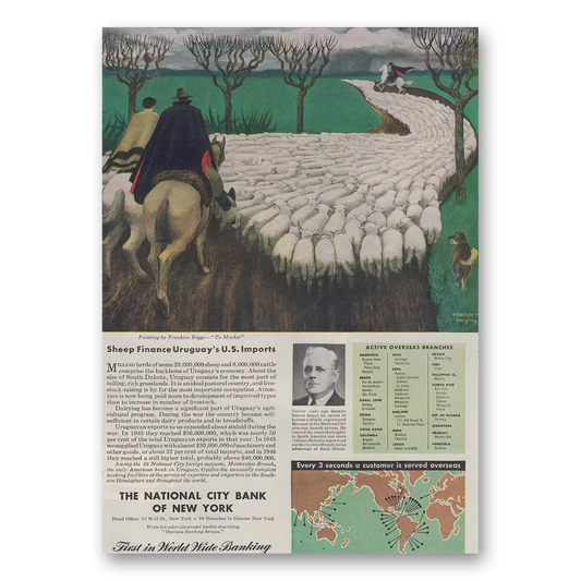 1947 National City Bank New York Sheep Finance Uruguays US Imports Vintage Magazine Print Ad