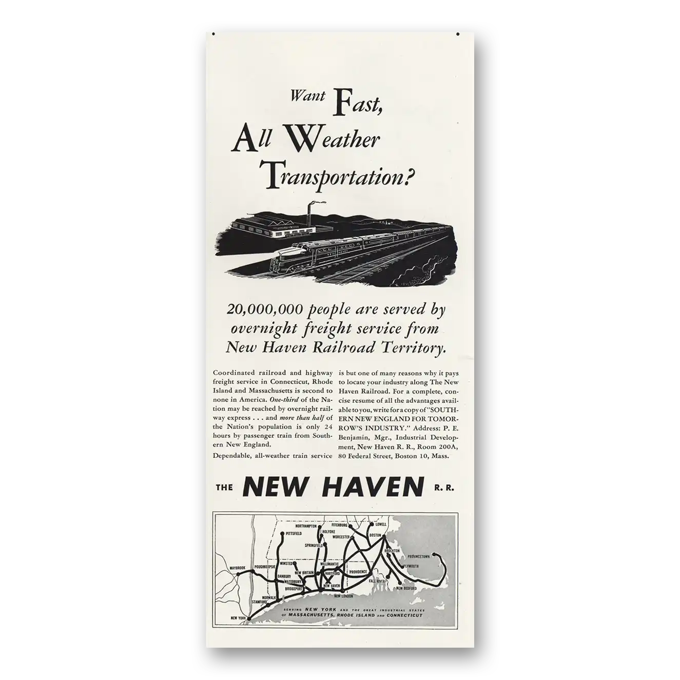 1947 New Haven Railroad All Weather Transportation Vintage Magazine Print Ad