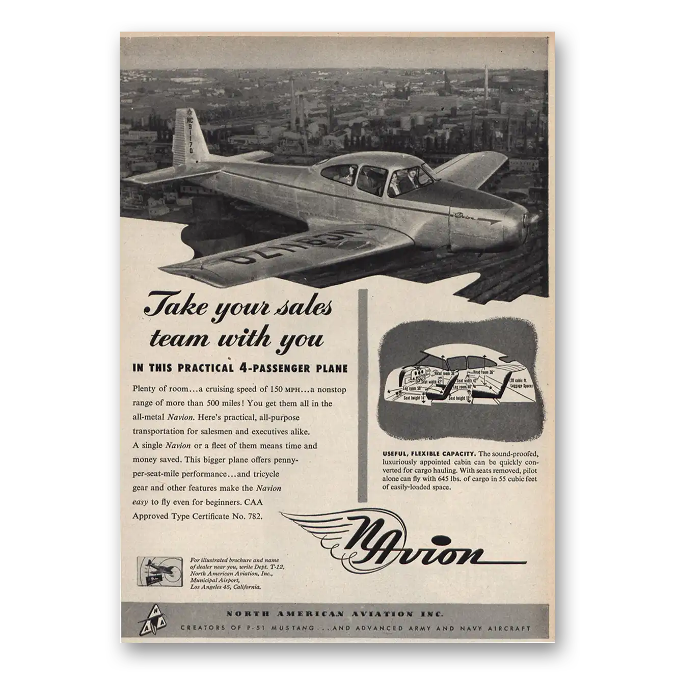 1947 North American Aviation Take Your Sales Team With You Vintage Magazine Print Ad