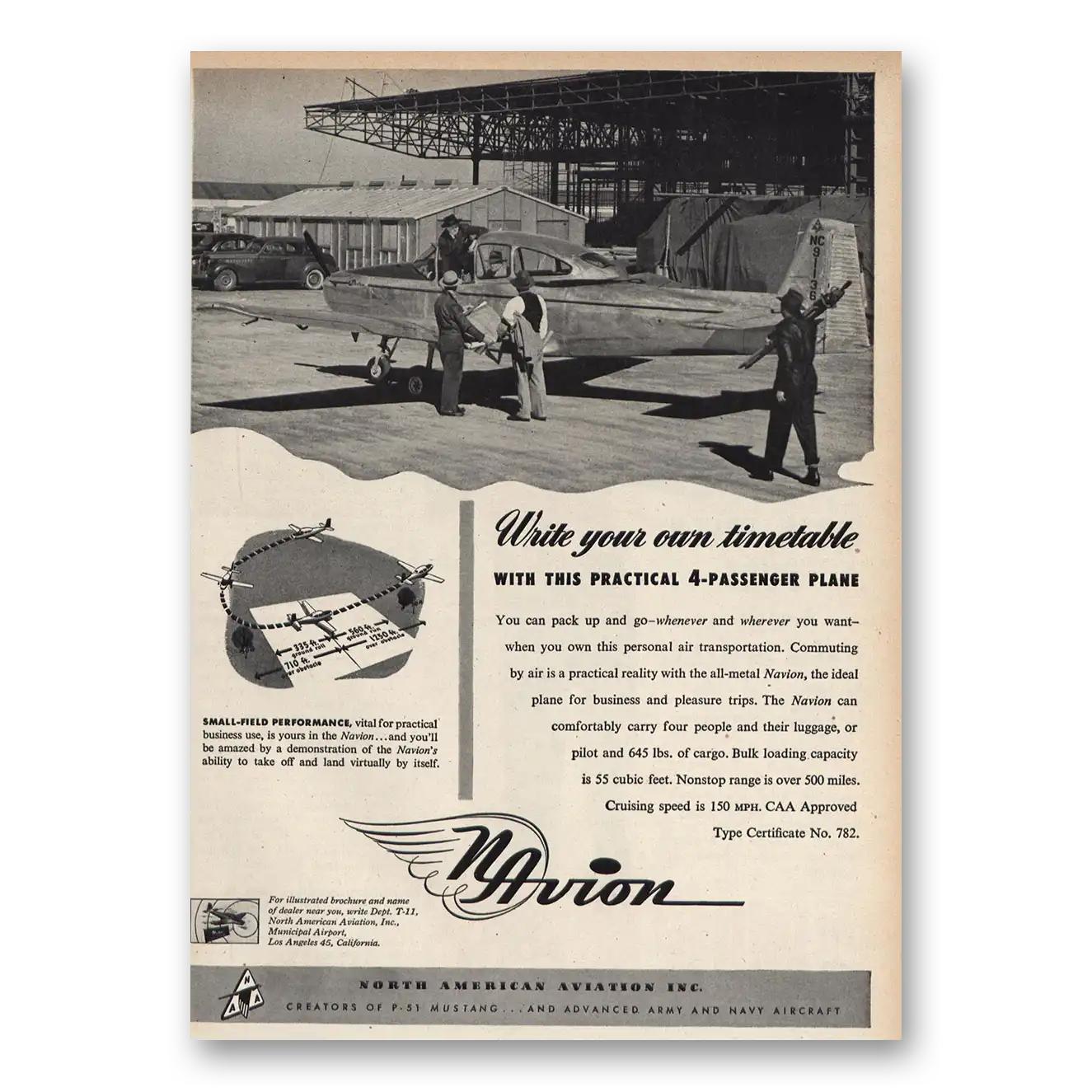 1947 North American Aviation Write Your Own Timetable Vintage Magazine Print Ad