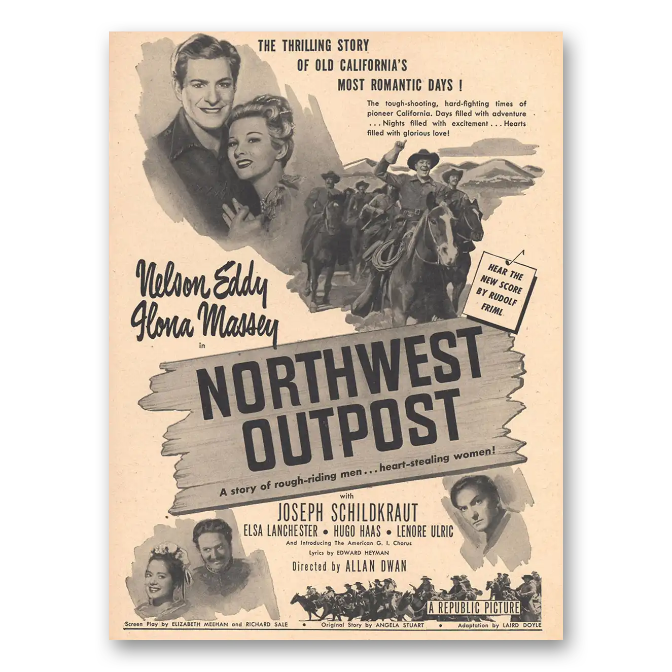 1947 Northwest Outpost Promo Nelson Eddy and Ilona Massey Vintage Magazine Print Ad