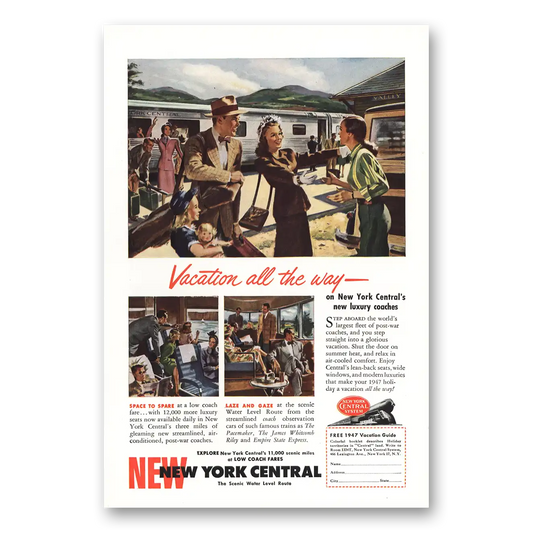 1947 New York Central Vacation all the Way Luxury Coaches Vintage Magazine Print Ad