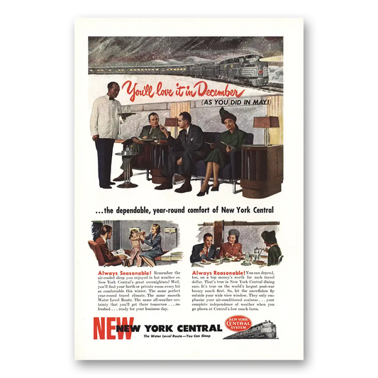 1947 New York Central Love it in December Vintage Magazine Print Ad