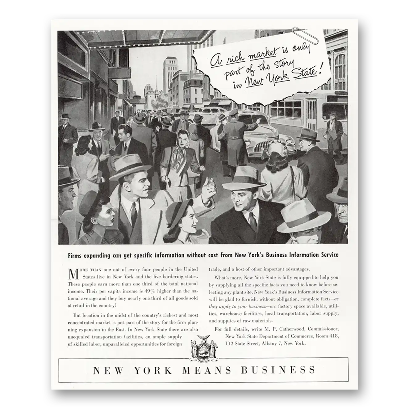 1947 New York Rich Market Is Only Part of the Story Vintage Magazine Print Ad