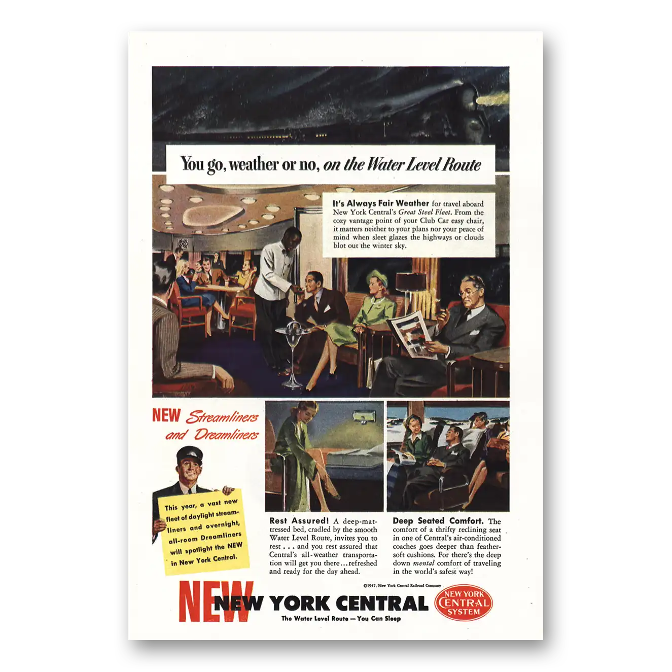 1947 New York Central Weather or No Water Level Route Vintage Magazine Print Ad