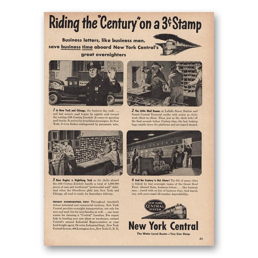 1947 New York Central Riding Century On Stamp Vintage Magazine Print Ad