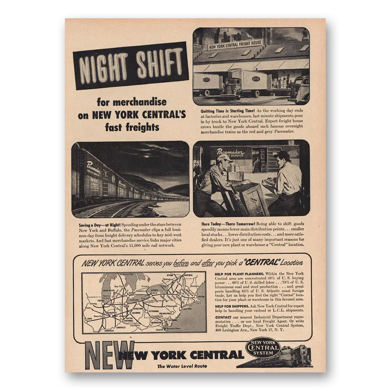 1947 New York Central Night Shift Vintage Magazine Print Ad