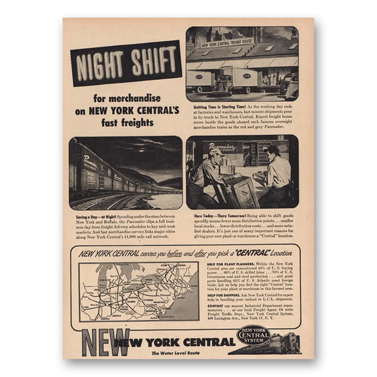 1947 New York Central Night Shift Vintage Magazine Print Ad