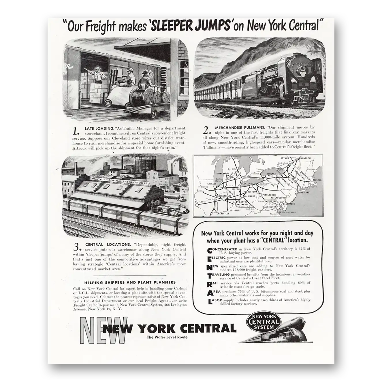 1947 New York Central Freight Makes Sleeper Jumps Vintage Magazine Print Ad