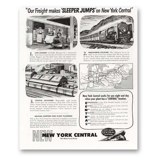 1947 New York Central Freight Makes Sleeper Jumps Vintage Magazine Print Ad