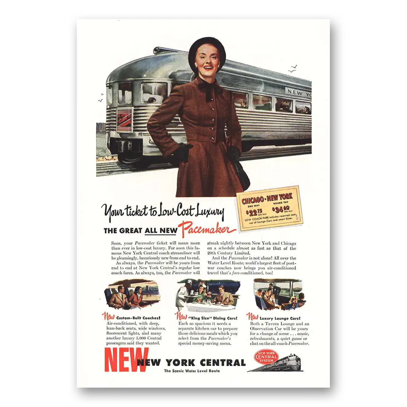 1947 New York Central Chicago New York Vintage Magazine Print Ad