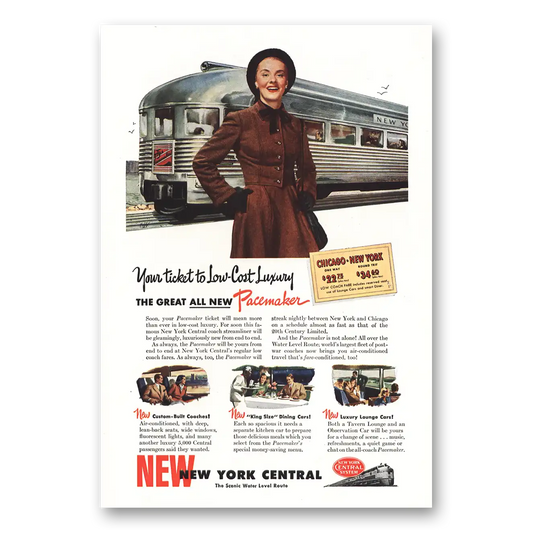 1947 New York Central Chicago New York Vintage Magazine Print Ad