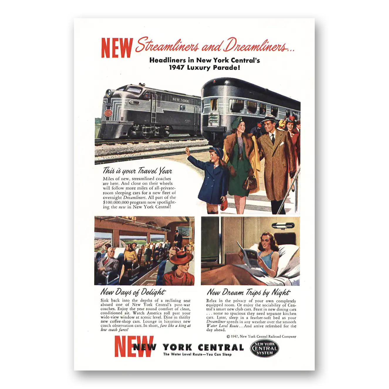 1947 New York Central Streamliners Dreamliners Luxury Parade Vintage Magazine Print Ad